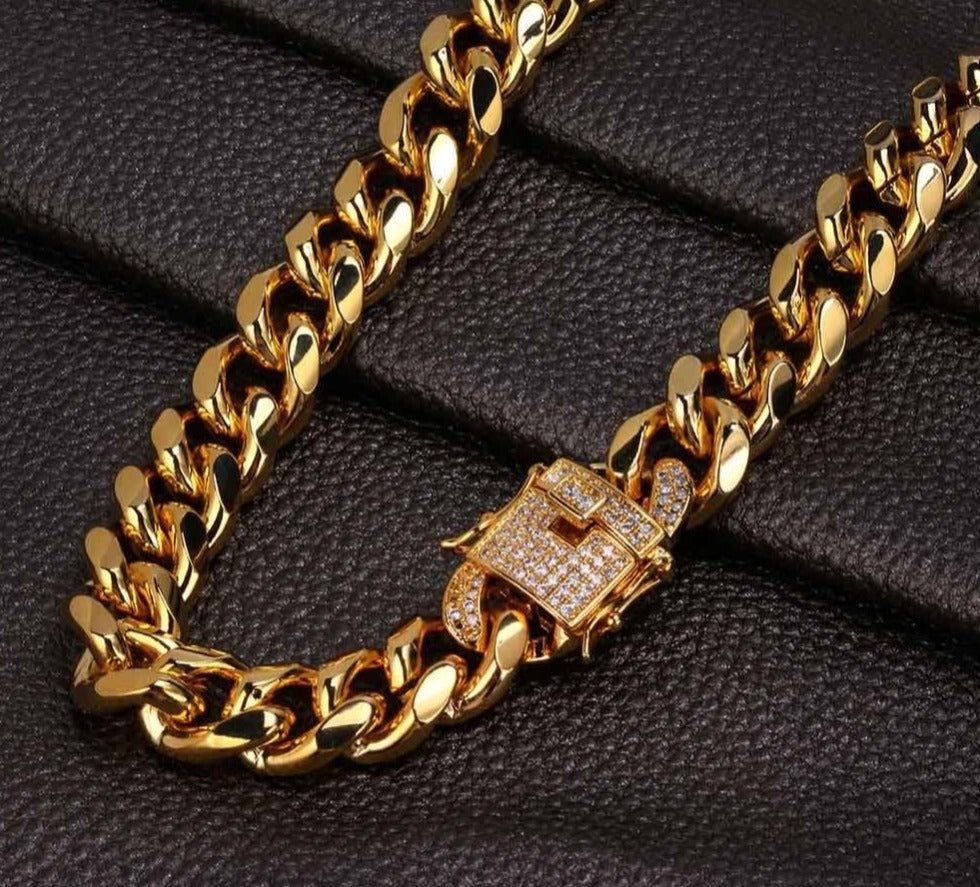 Cubic Zirconia Clasp Cuban Chain Link Hip-Hop Necklace-Necklaces-Innovato Design-Gold-22inch-Innovato Design
