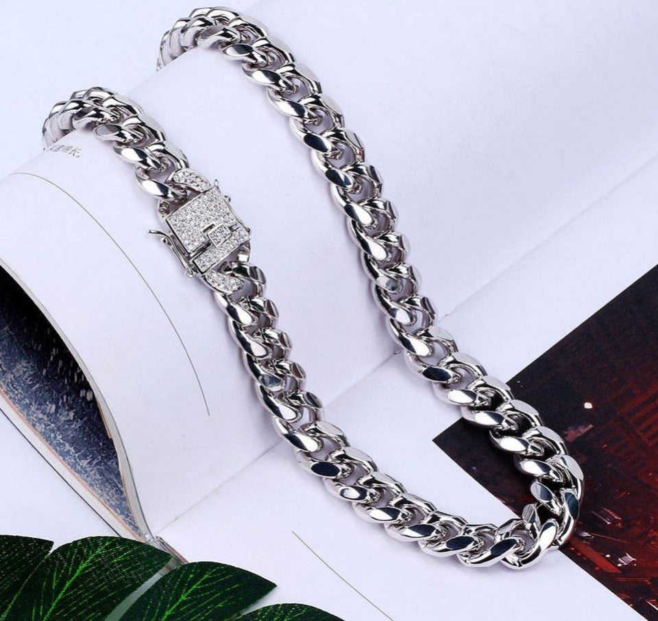 Cubic Zirconia Clasp Cuban Chain Link Hip-Hop Necklace-Necklaces-Innovato Design-Gold-22inch-Innovato Design