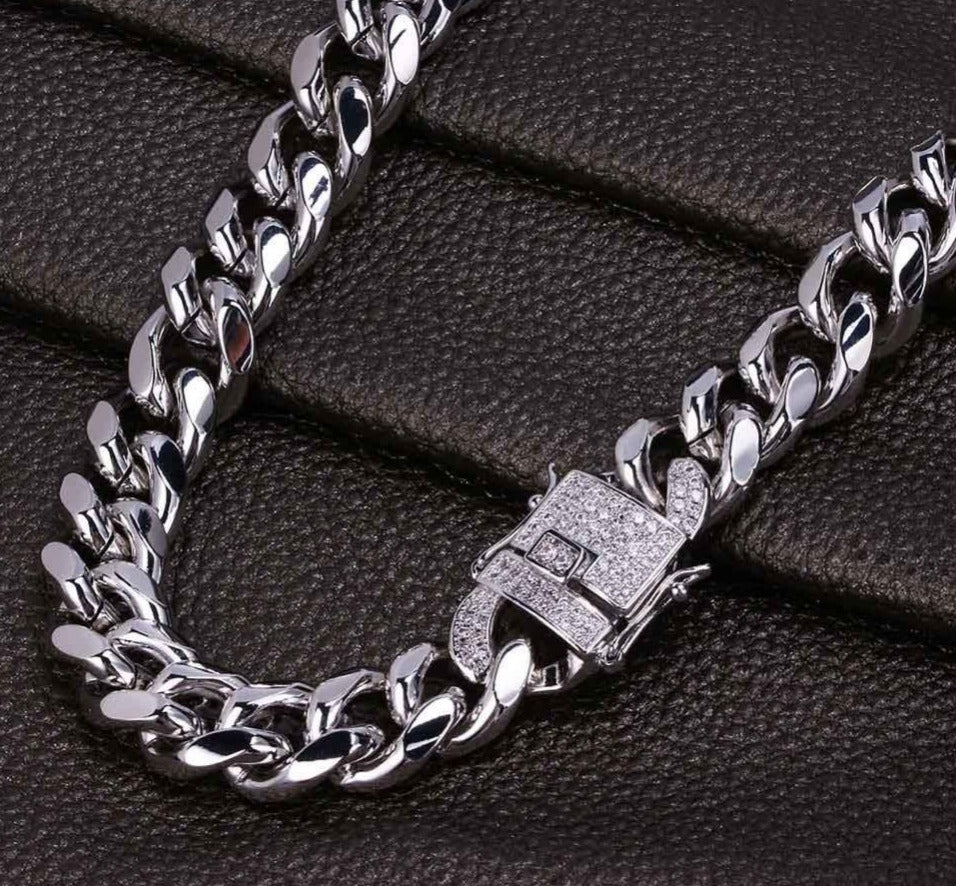 Cubic Zirconia Clasp Cuban Chain Link Hip-Hop Necklace-Necklaces-Innovato Design-Gold-22inch-Innovato Design