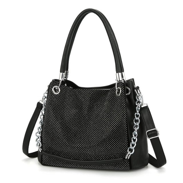 Fashion Shiny Designer Chain Leather Shoulder Bag and Handbag-Handbags-Innovato Design-Black-Innovato Design