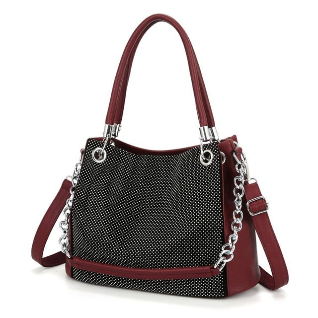 Fashion Shiny Designer Chain Leather Shoulder Bag and Handbag-Handbags-Innovato Design-Red-Innovato Design