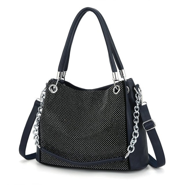 Fashion Shiny Designer Chain Leather Shoulder Bag and Handbag-Handbags-Innovato Design-Blue-Innovato Design