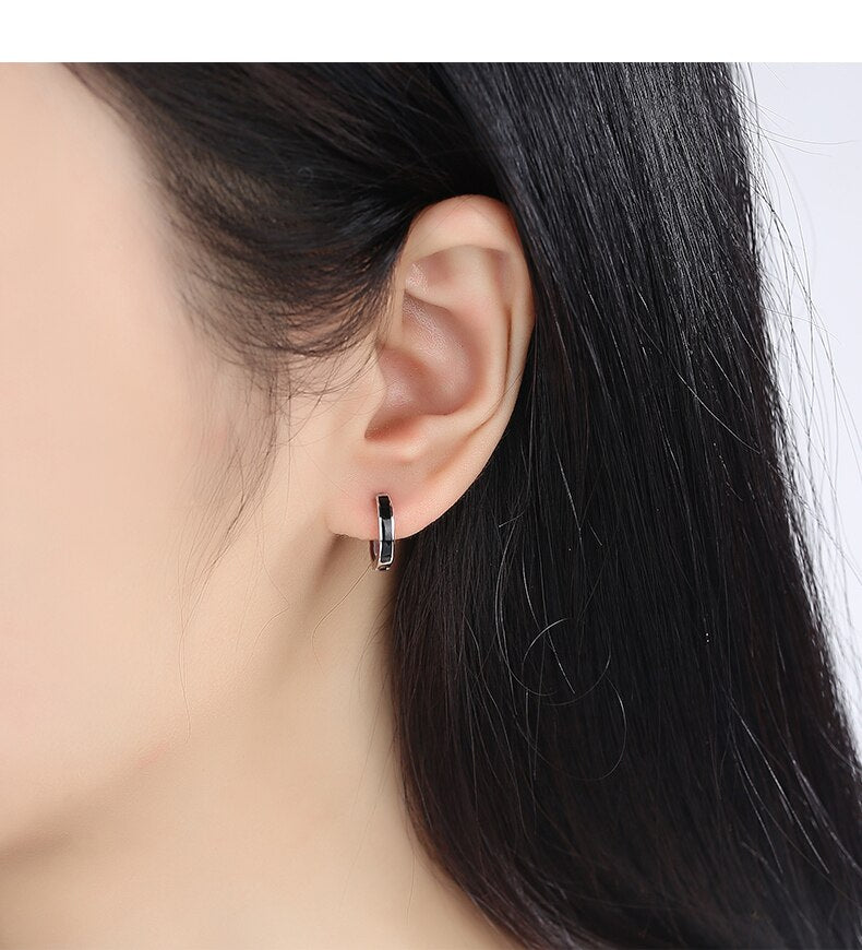 Black Rhodium-Plated 925 Sterling Silver Hip-Hop Hoop Earrings-Earrngs-Innovato Design-Innovato Design