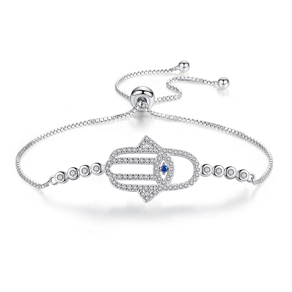 Hamsa Hand Evil Eye 925 Sterling Silver Tennis Bracelet-Bracelets-Innovato Design-Innovato Design