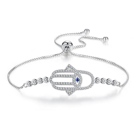 Hamsa Hand Evil Eye 925 Sterling Silver Tennis Bracelet-Bracelets-Innovato Design-Innovato Design