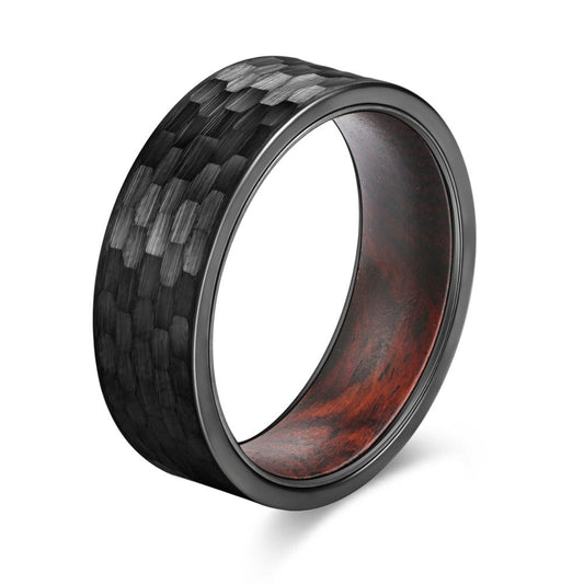 8mm Men Hammered Tungsten with Snake Wood Interior Comfort Fit Wedding Band-Rings-Innovato Design-Black-6-Innovato Design