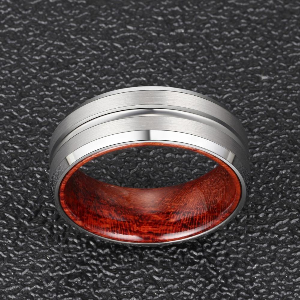 8mm Men Beveled Edges Tungsten with Rosewood Interior Comfort Fit Wedding Band-Rings-Innovato Design-6-Innovato Design