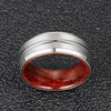 8mm Men Beveled Edges Tungsten with Rosewood Interior Comfort Fit Wedding Band-Rings-Innovato Design-6-Innovato Design