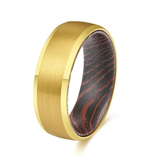 8mm Men Beveled Edges Tungsten Carbide with Wood Interior Comfort Fit Wedding Ring-Rings-Innovato Design-Gold-6mm-6-Innovato Design