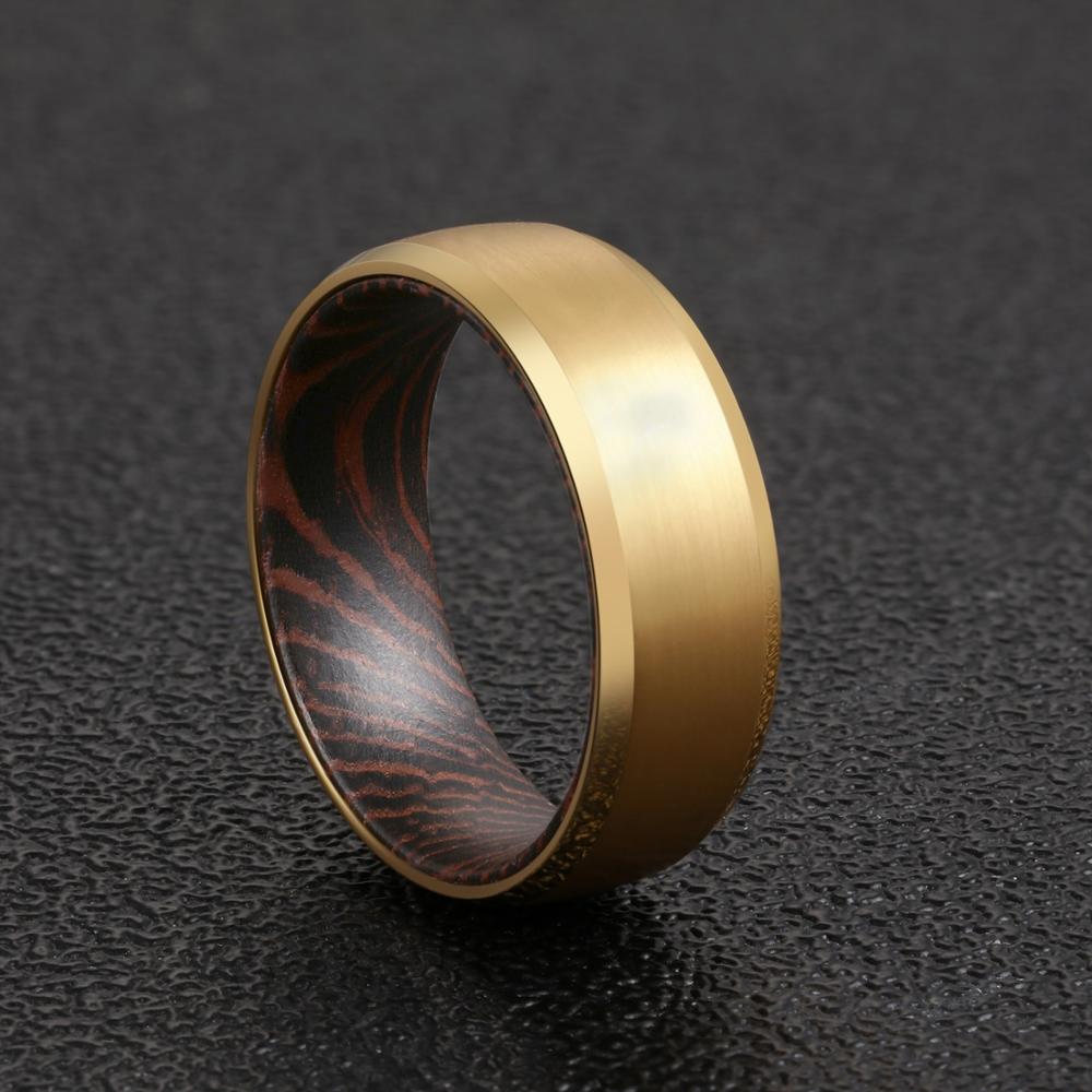 8mm Men Beveled Edges Tungsten Carbide with Wood Interior Comfort Fit Wedding Ring-Rings-Innovato Design-Rose Gold-6mm-6-Innovato Design