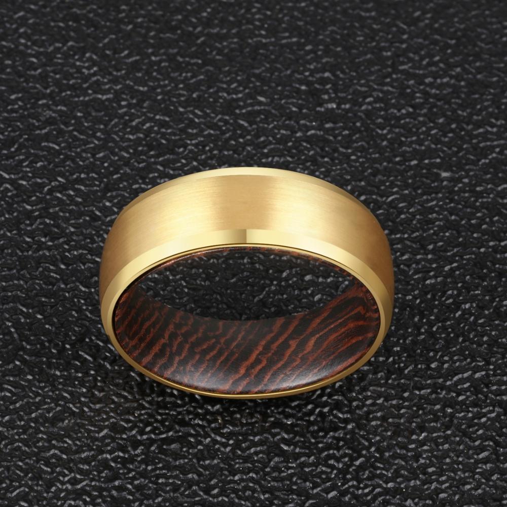 8mm Men Beveled Edges Tungsten Carbide with Wood Interior Comfort Fit Wedding Ring-Rings-Innovato Design-Rose Gold-6mm-6-Innovato Design
