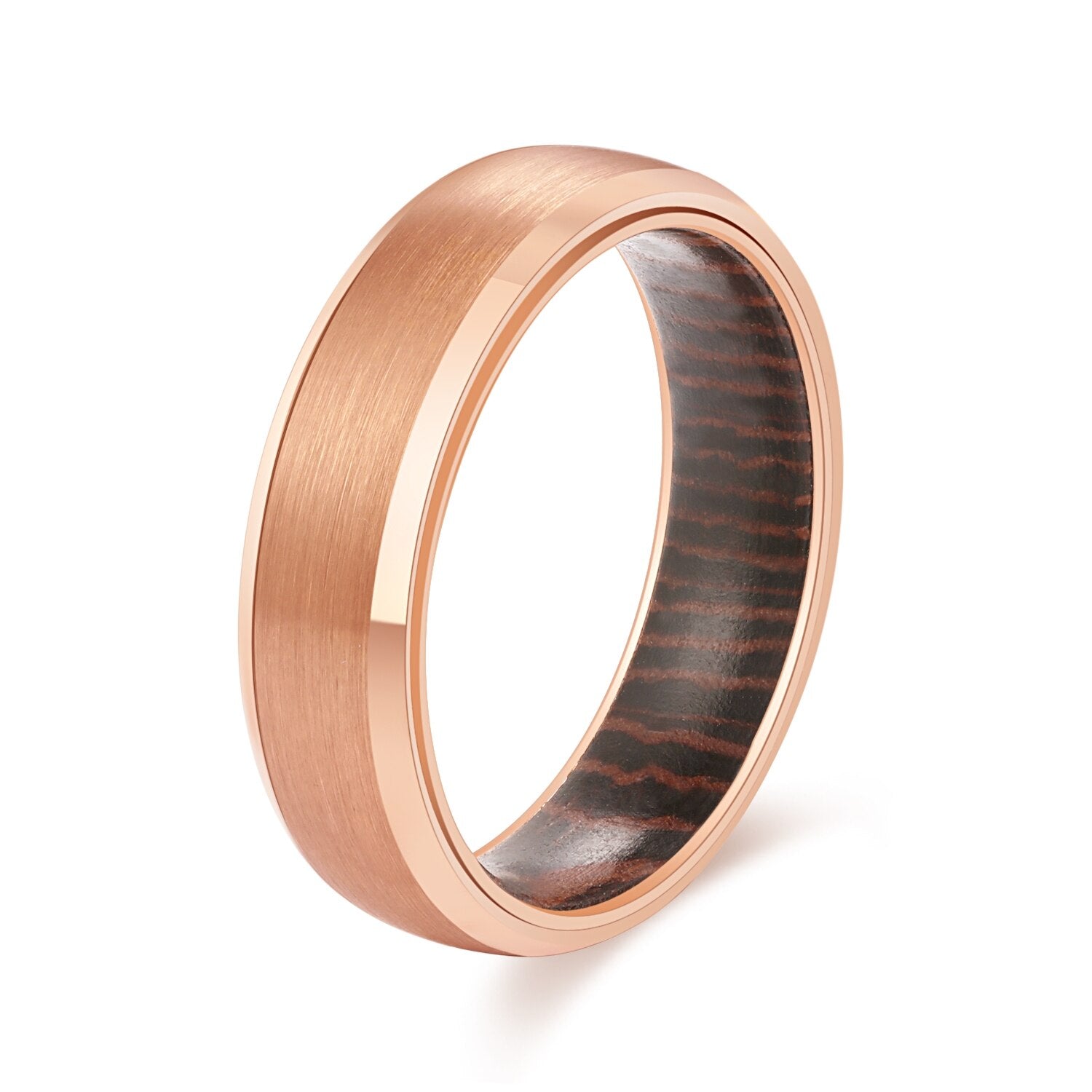 8mm Men Beveled Edges Tungsten Carbide with Wood Interior Comfort Fit Wedding Ring-Rings-Innovato Design-Rose Gold-6mm-6-Innovato Design