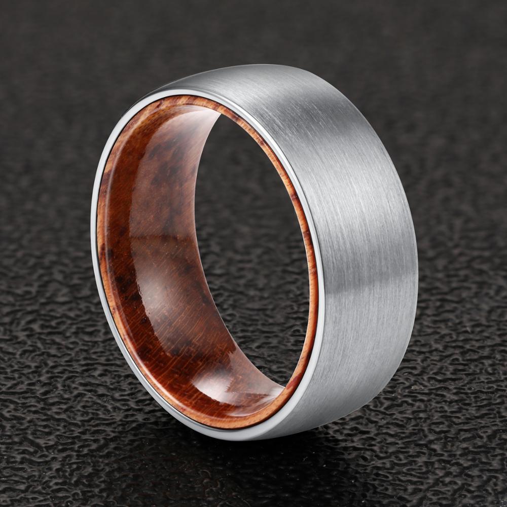 8mm Men Brushed Dome Tungsten Carbide with Rosewood Interior Comfort Fit Wedding Band-Rings-Innovato Design-Silver-6-Innovato Design