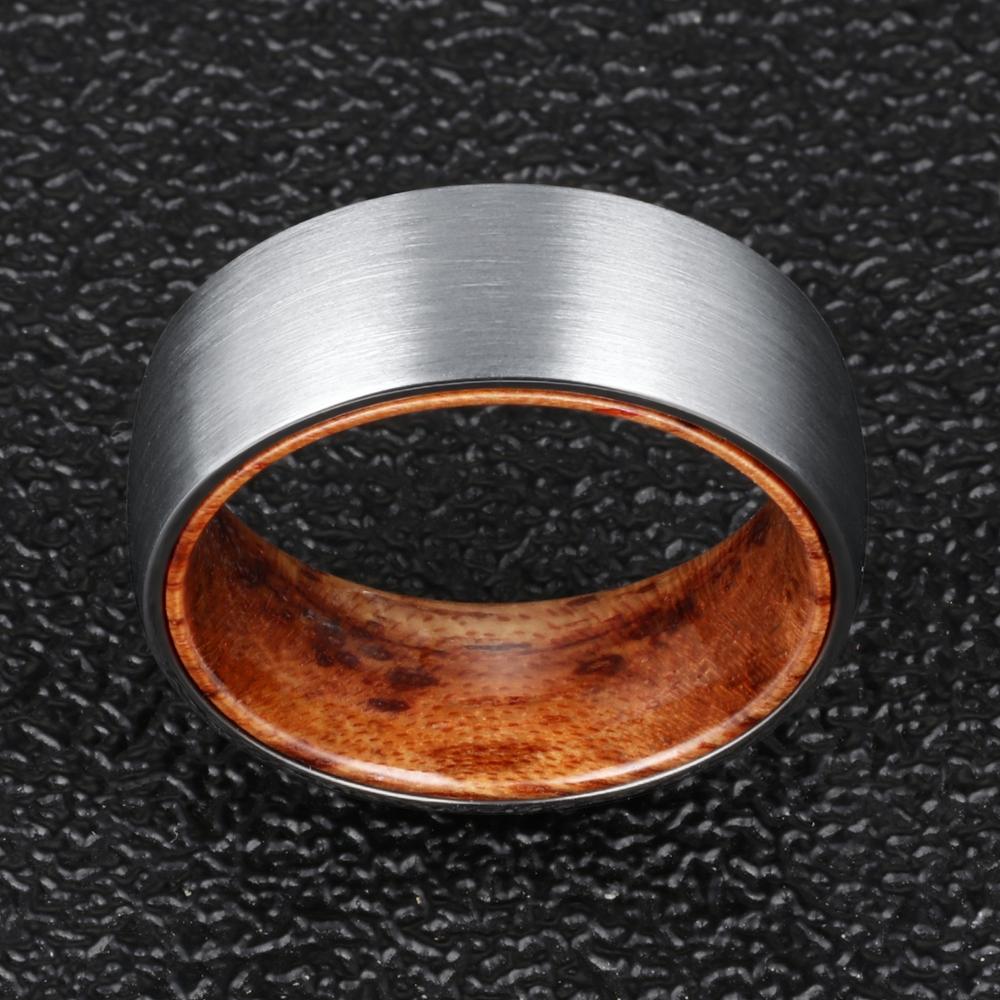 8mm Men Brushed Dome Tungsten Carbide with Rosewood Interior Comfort Fit Wedding Band-Rings-Innovato Design-Silver-6-Innovato Design