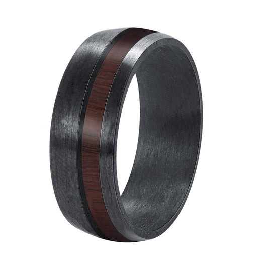 8mm Men Black Carbon Fiber Ring with Wood Inlay Comfort Fit Wedding Band-Rings-Innovato Design-Black-6-Innovato Design