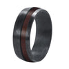 8mm Men Black Carbon Fiber Ring with Wood Inlay Comfort Fit Wedding Band