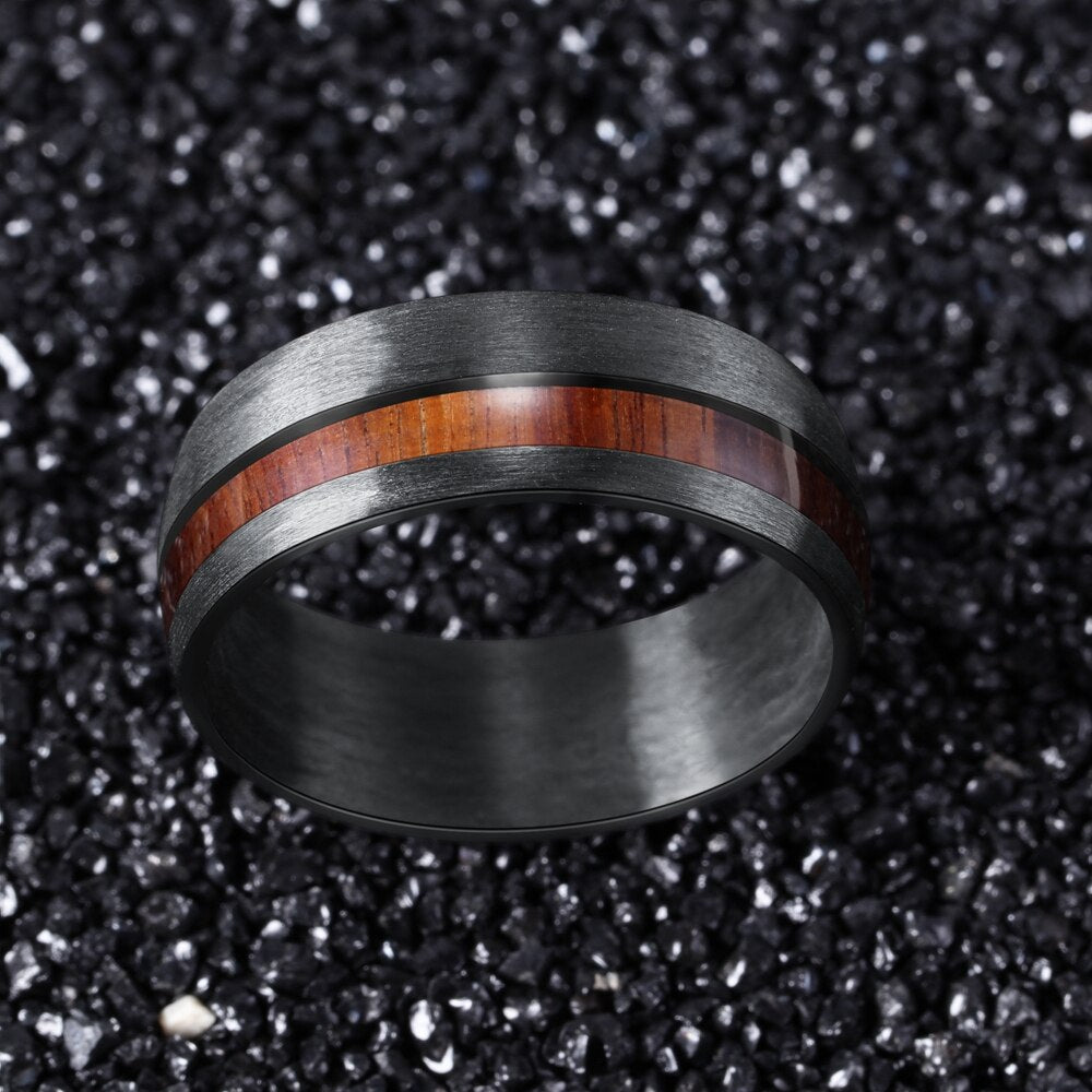 8mm Men Black Carbon Fiber Ring with Wood Inlay Comfort Fit Wedding Band-Rings-Innovato Design-Black-6-Innovato Design