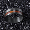 8mm Men Black Carbon Fiber Ring with Wood Inlay Comfort Fit Wedding Band