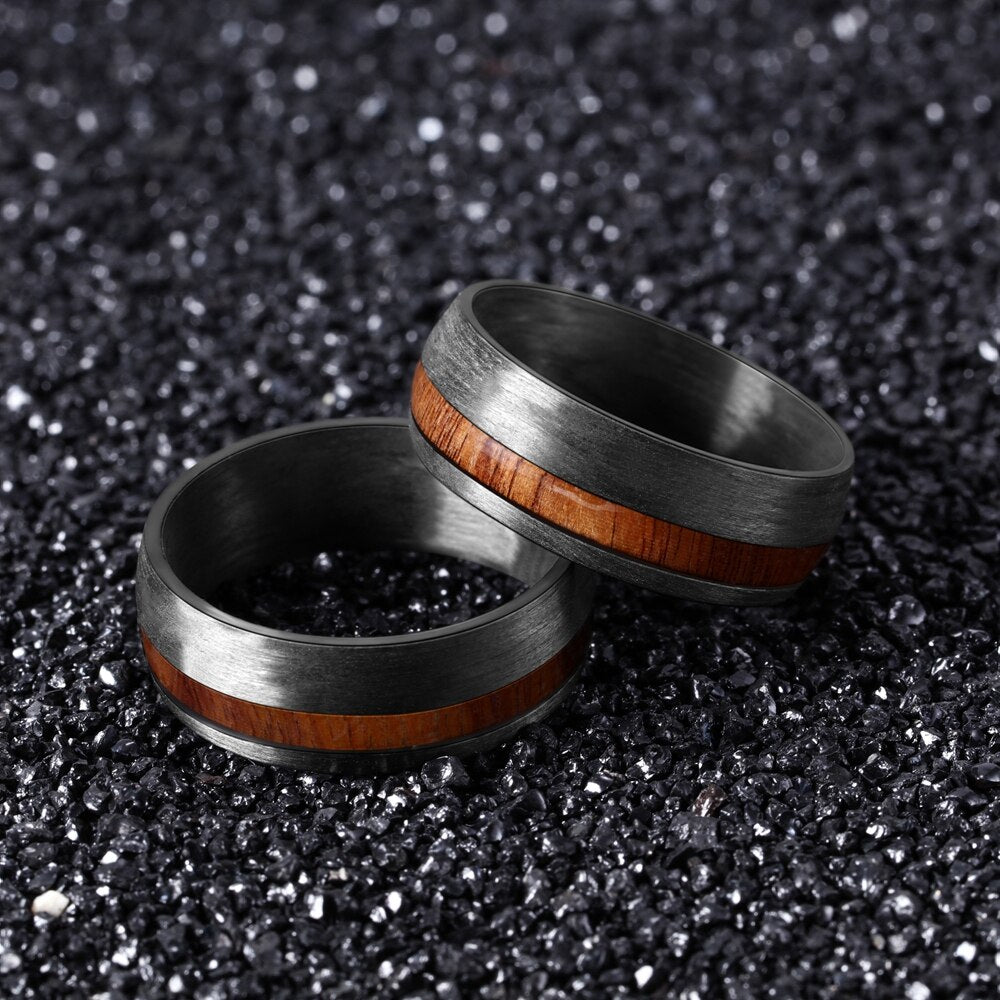 8mm Men Black Carbon Fiber Ring with Wood Inlay Comfort Fit Wedding Band-Rings-Innovato Design-Black-6-Innovato Design