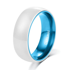8mm Men White Ceramic with Aluminum Interior Comfort Fit Wedding Band-Rings-Innovato Design-Blue-6-Innovato Design
