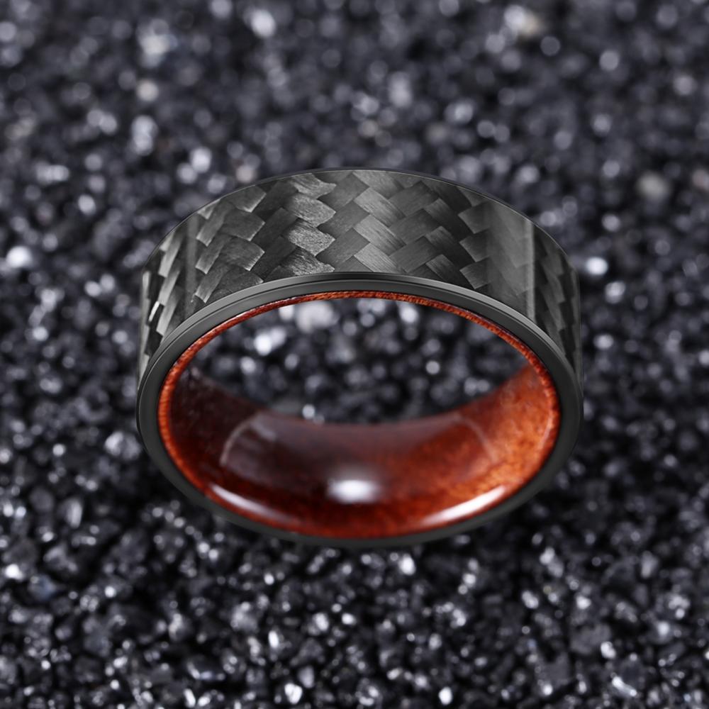 8mm Black Carbon Fiber with Rosewood Interior Comfort Fit Wedding Band-Rings-Innovato Design-6-Black-Innovato Design