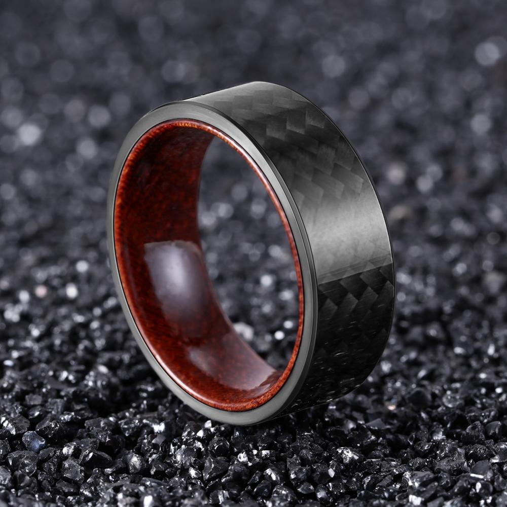 8mm Black Carbon Fiber with Rosewood Interior Comfort Fit Wedding Band-Rings-Innovato Design-6-Black-Innovato Design
