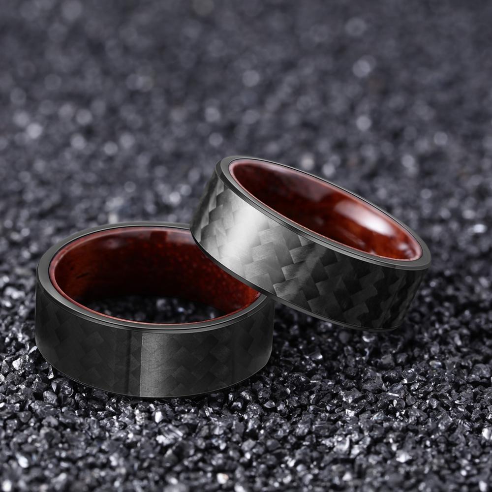8mm Black Carbon Fiber with Rosewood Interior Comfort Fit Wedding Band-Rings-Innovato Design-6-Black-Innovato Design