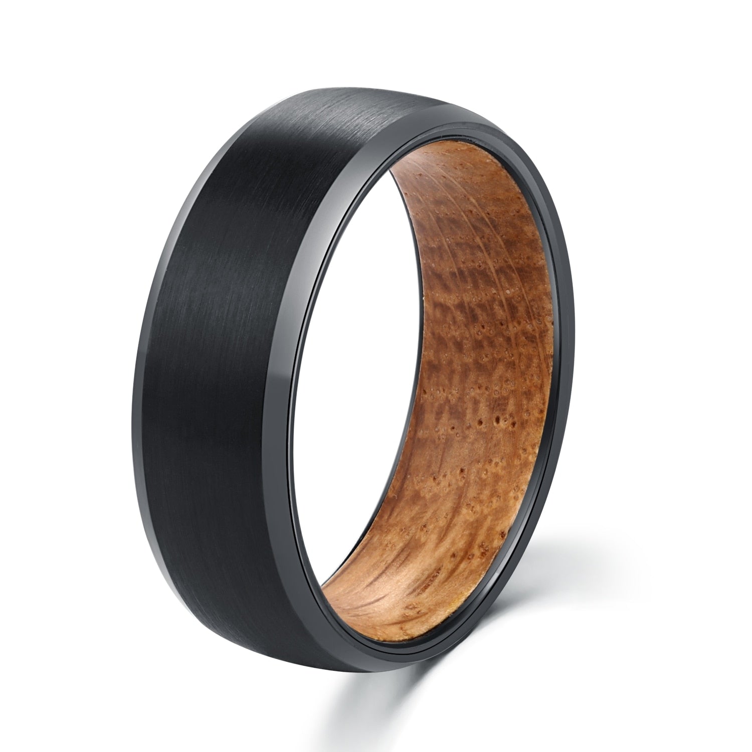 6/8mm Beveled Edges Tungsten with Whiskey Barrel Interior Comfort Fit Wedding Band-Rings-Innovato Design-Black-8mm-6-Innovato Design
