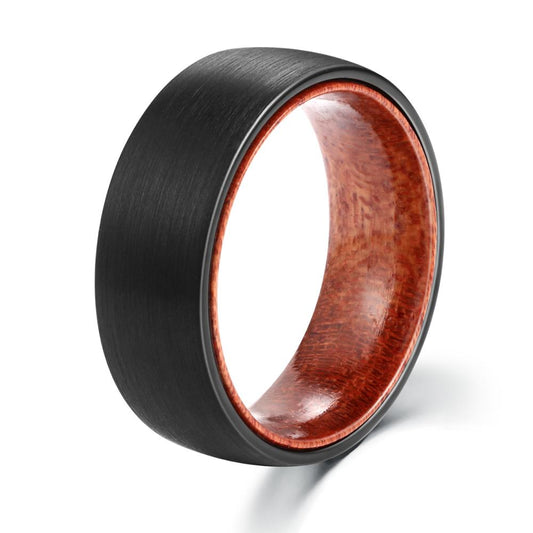 8mm Men Tungsten with Rosewood Interior Comfort Fit Wedding Band-Rings-Innovato Design-Black-6-Innovato Design