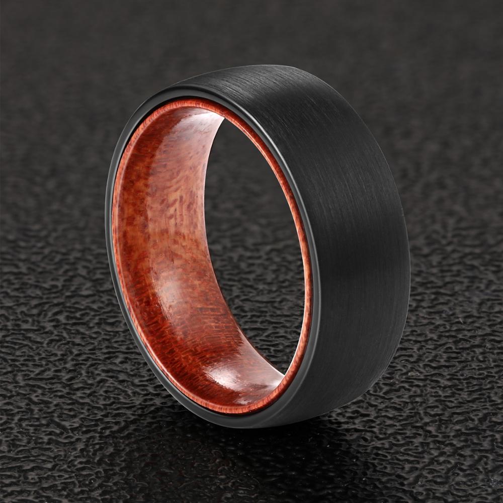8mm Men Tungsten with Rosewood Interior Comfort Fit Wedding Band-Rings-Innovato Design-Black-6-Innovato Design