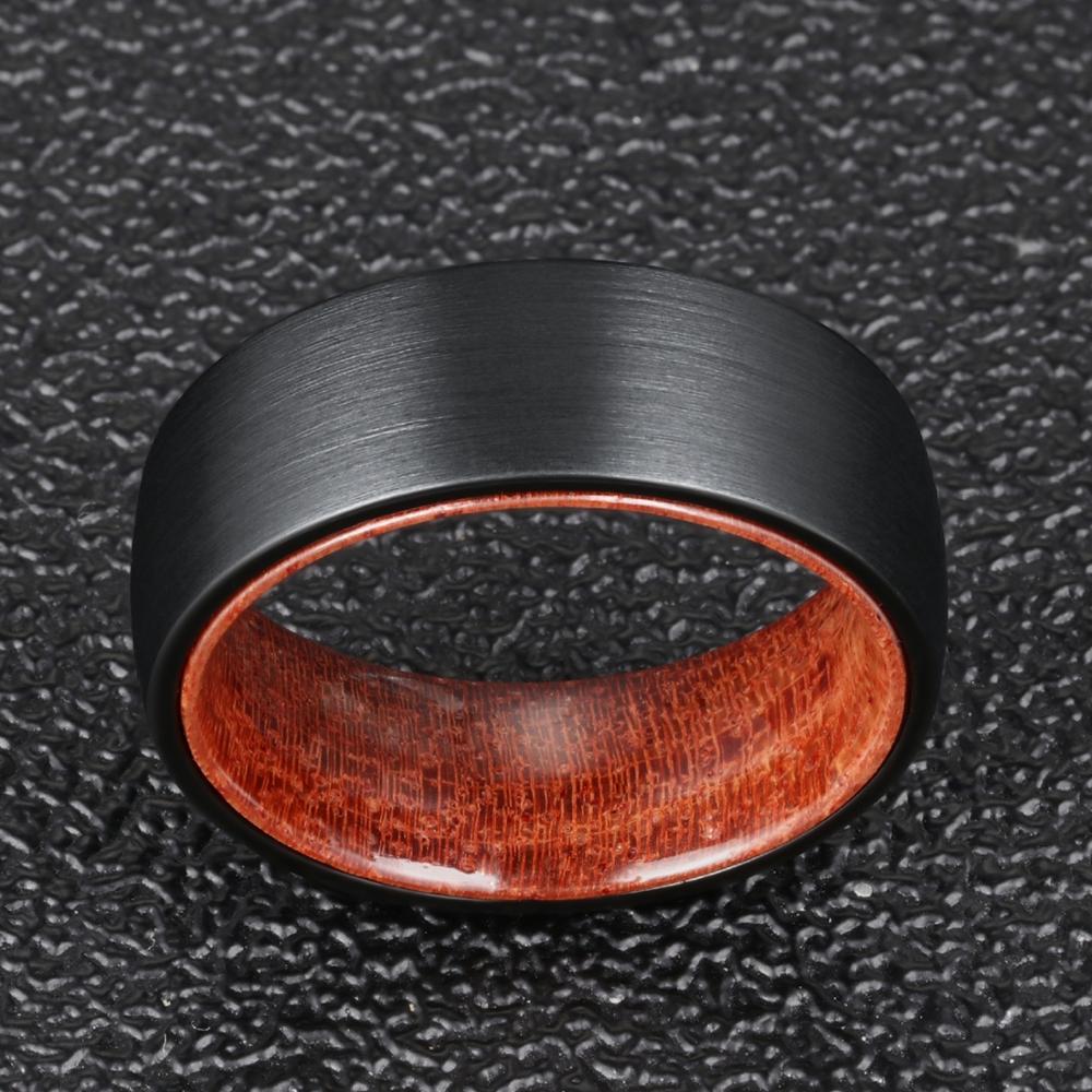 8mm Men Tungsten with Rosewood Interior Comfort Fit Wedding Band-Rings-Innovato Design-Black-6-Innovato Design