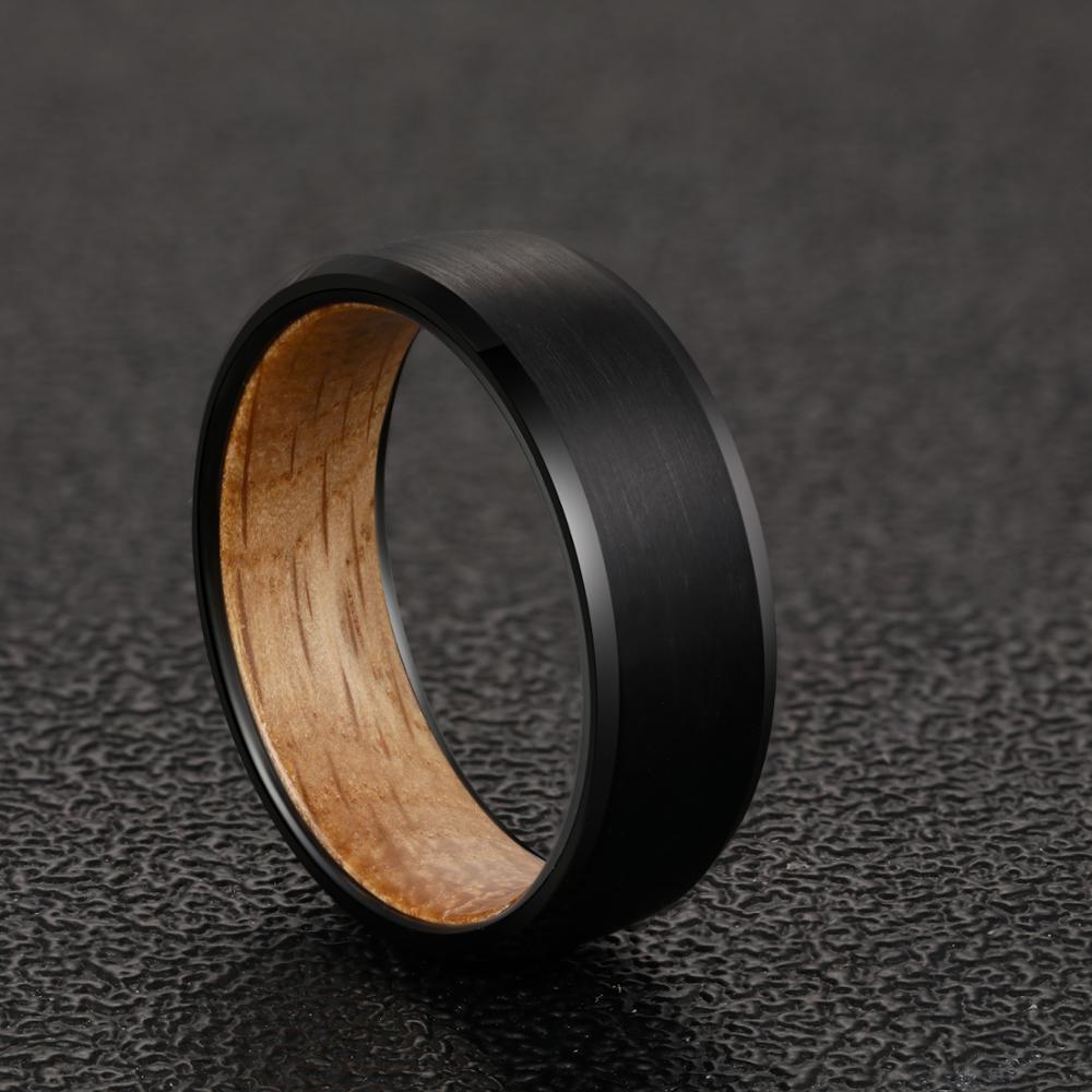 6/8mm Beveled Edges Tungsten with Whiskey Barrel Interior Comfort Fit Wedding Band-Rings-Innovato Design-Black-6mm-6-Innovato Design