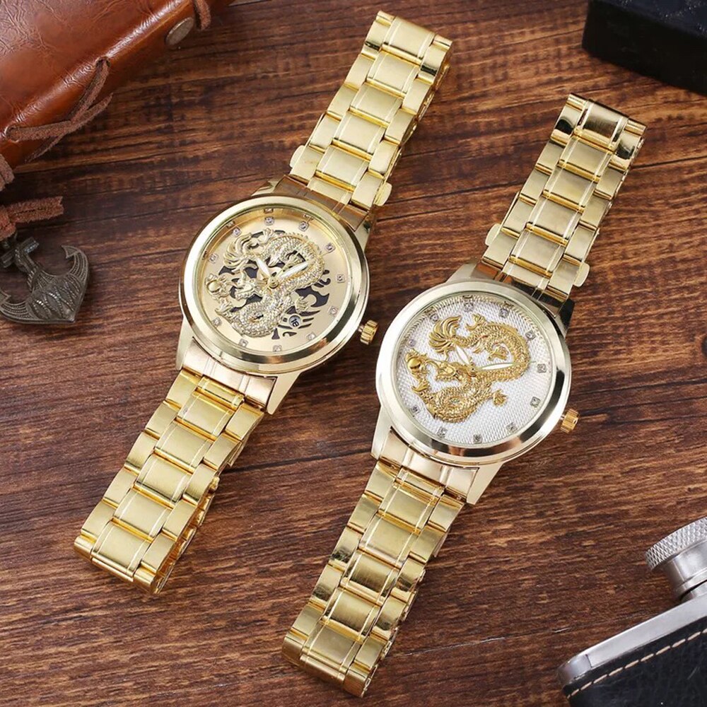 Men Quartz Watch and Black Wallet with Card Holder Gift Set-Jewelry Sets-Innovato Design-Gold Black-Innovato Design