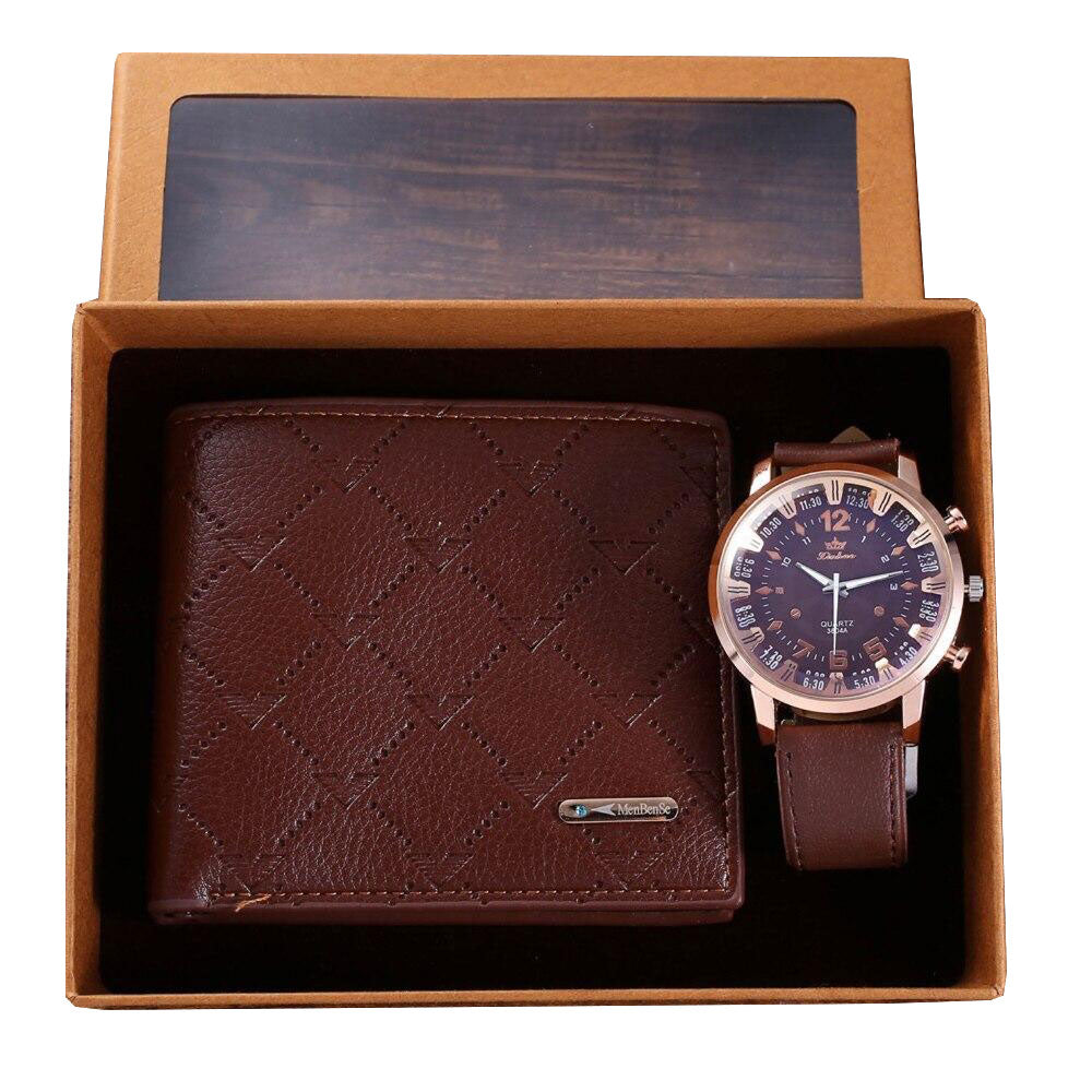 Men Quartz Watch and Brown Wallet with Cardholder Gift Set-Jewelry Sets-Innovato Design-Innovato Design