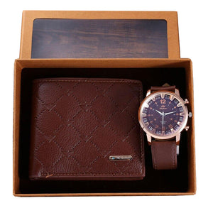 Men Quartz Watch and Brown Wallet with Cardholder Gift Set-Jewelry Sets-Innovato Design-Innovato Design