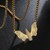 Cubic Zirconia Studded Butterfly Bullet Bling Hip-hop Pendant Necklace