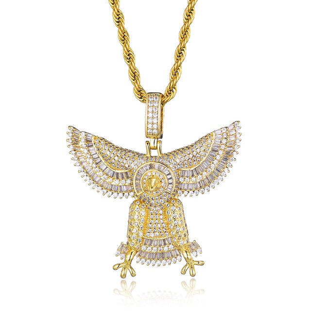 Baguette Cubic-Zirconia-Studded Eagle Bling Copper Hip-hop Pendant Necklace-Necklaces-Innovato Design-Gold-Tennis-20inch-Innovato Design