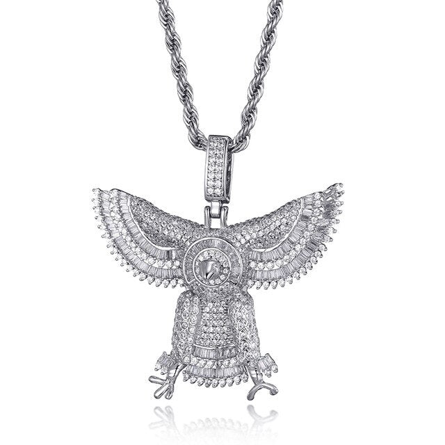 Baguette Cubic-Zirconia-Studded Eagle Bling Copper Hip-hop Pendant Necklace-Necklaces-Innovato Design-Silver-Tennis-20inch-Innovato Design