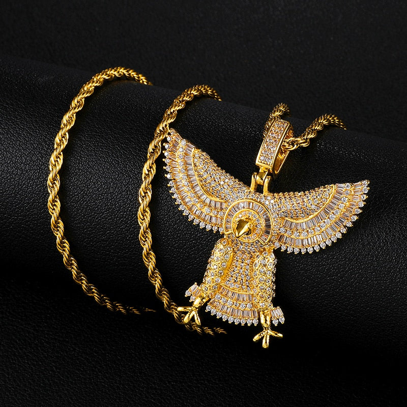 Baguette Cubic-Zirconia-Studded Eagle Bling Copper Hip-hop Pendant Necklace-Necklaces-Innovato Design-Gold-Tennis-20inch-Innovato Design