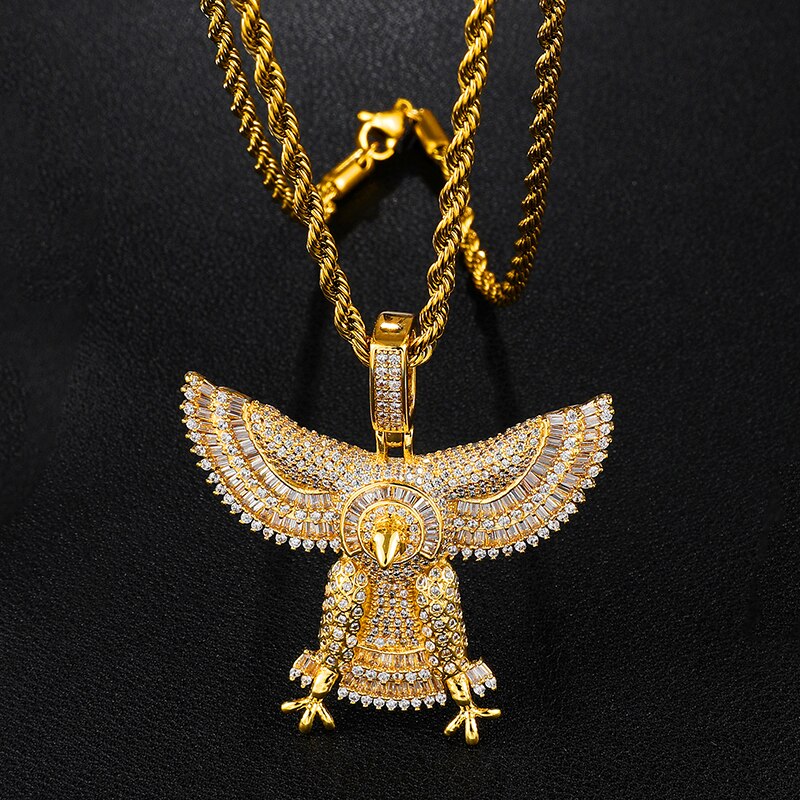 Baguette Cubic-Zirconia-Studded Eagle Bling Copper Hip-hop Pendant Necklace-Necklaces-Innovato Design-Gold-Tennis-20inch-Innovato Design