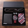 Men Quartz Watch, Leather Belt, Wallet, Cufflinks, and Tie Clip Gift Box Set