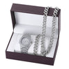 Diamond-Studded Necklace, Bracelet, and Quartz Watch Fashion Hip-hop Jewelry Set-Watches-Innovato Design-Silver 2-Innovato Design