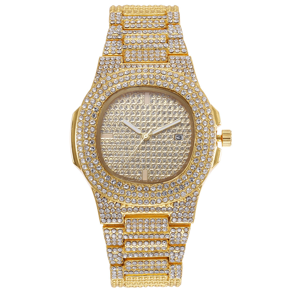 Diamond-Studded Necklace, Bracelet, and Quartz Watch Fashion Hip-hop Jewelry Set-Watches-Innovato Design-Gold-Innovato Design