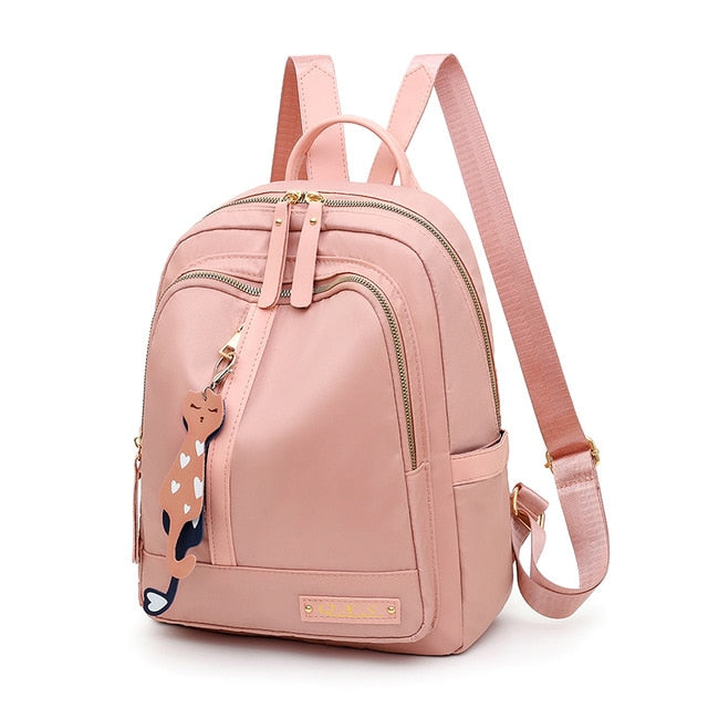 Large Capacity Fashion Waterproof Exquisite Cat Pendant Oxford School Bag and Travel Bag-Backpacks-Innovato Design-Pink-Innovato Design