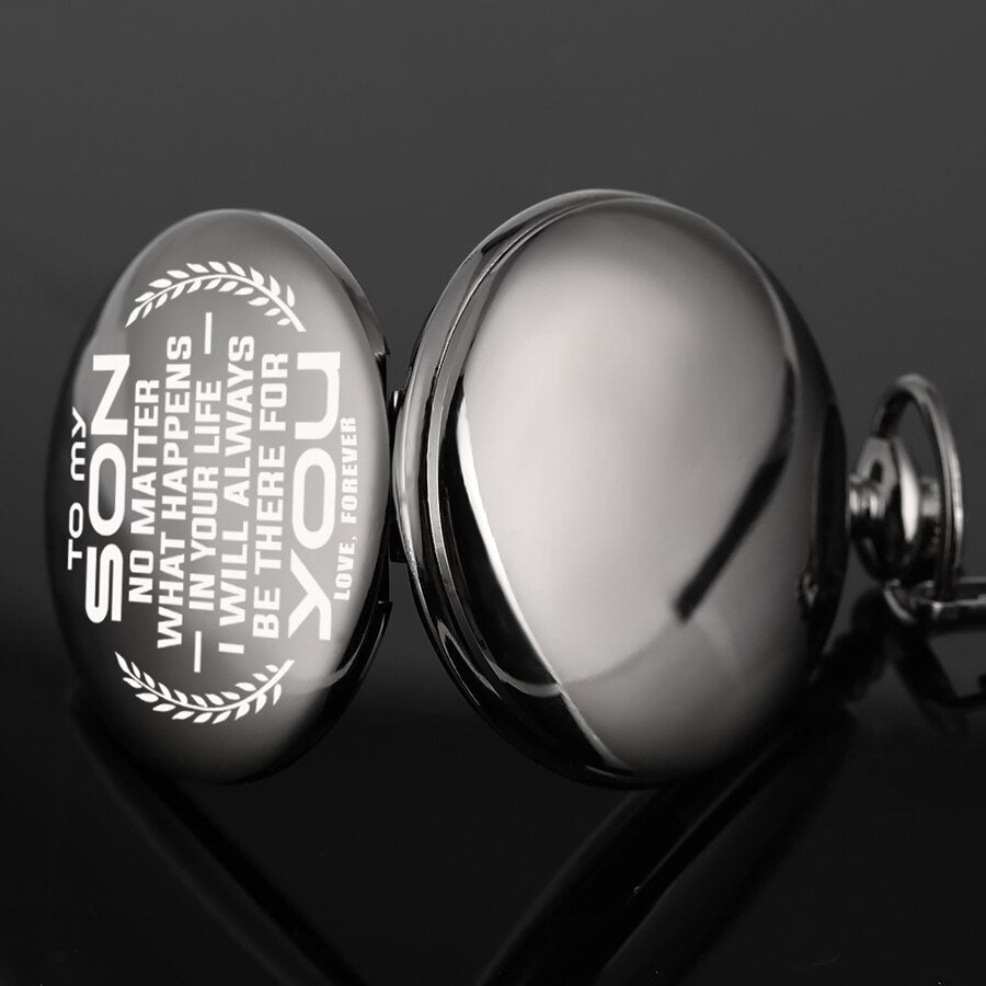 "To My Son" Black Retro Quartz Chain Link Pocket Watch-Pocket Watch-Innovato Design-Innovato Design