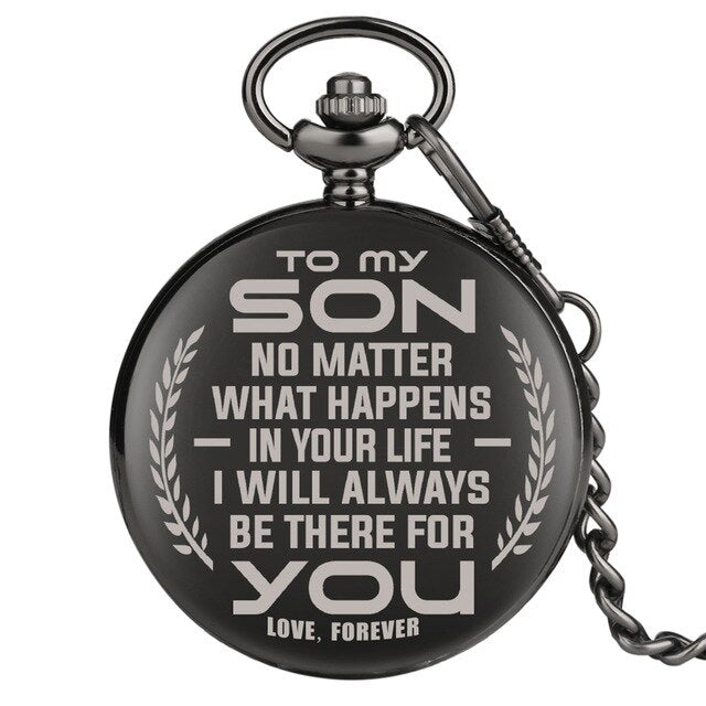 "To My Son" Black Retro Quartz Chain Link Pocket Watch-Pocket Watch-Innovato Design-Innovato Design