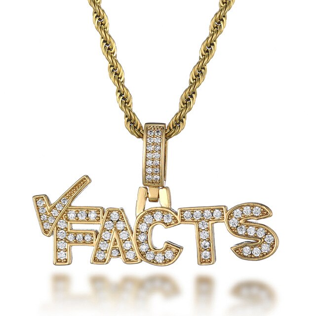 Cubic Zirconia Studded "Facts" Bling Hip-hop Pendant Necklace-Necklaces-Innovato Design-Gold-4mm Rope-20inch-Innovato Design
