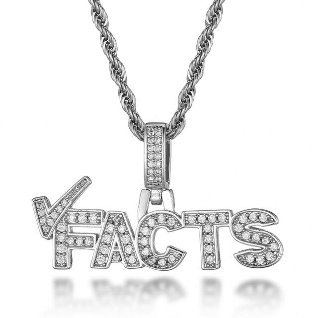 Cubic Zirconia Studded "Facts" Bling Hip-hop Pendant Necklace-Necklaces-Innovato Design-Silver-6mm Cuban-20inch-Innovato Design