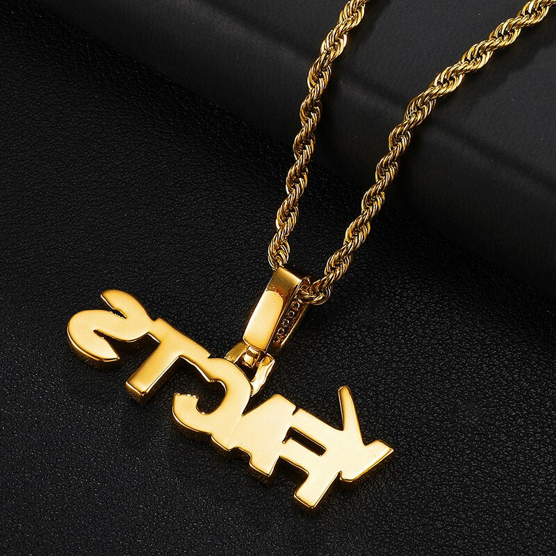 Cubic Zirconia Studded "Facts" Bling Hip-hop Pendant Necklace-Necklaces-Innovato Design-Gold-4mm Rope-20inch-Innovato Design
