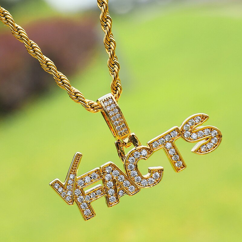 Cubic Zirconia Studded "Facts" Bling Hip-hop Pendant Necklace-Necklaces-Innovato Design-Gold-4mm Rope-20inch-Innovato Design